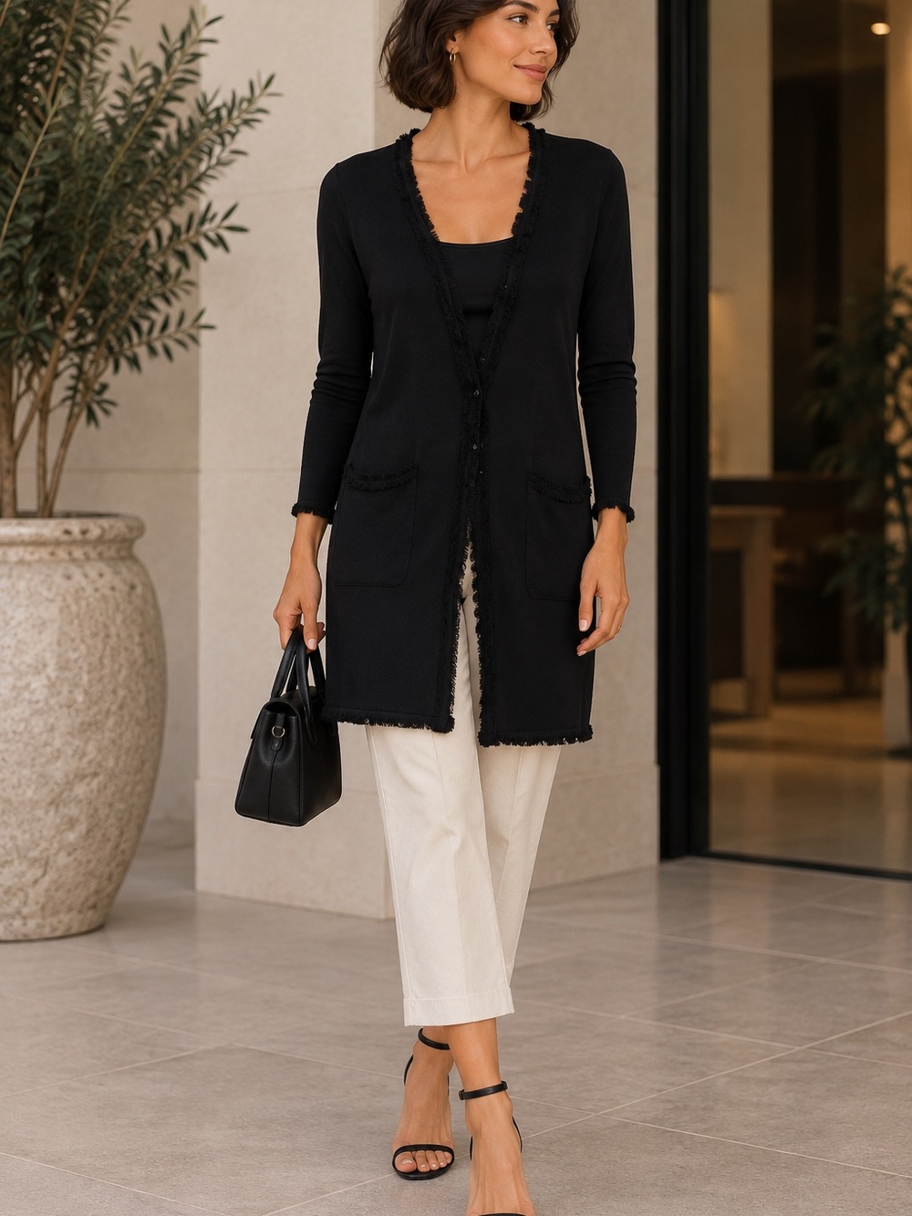 🧶MAKE OFFER🧶 Barbara Lesser Long Black Cardigan Sweater Tunic Size Medium